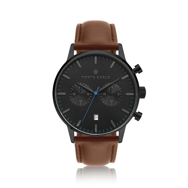 Relógio Monte Carlo Multi Dual Time Masculino em Couro Marrom